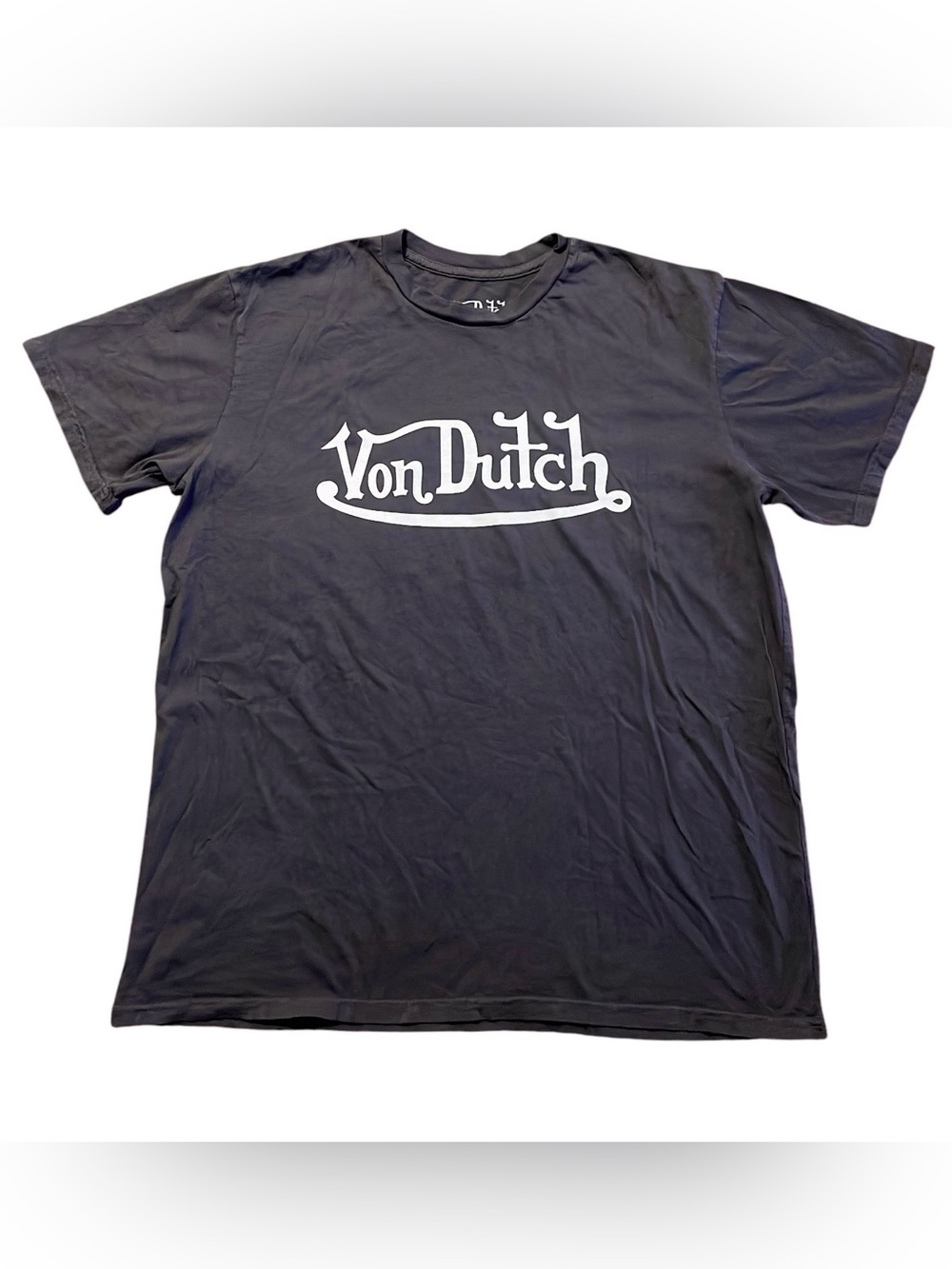 Von Dutch Gray Tee with White Script Logo Sz L